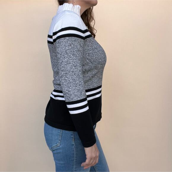 Karen Scott Women's Mapleton 1/4 Zip Cotton Sweater Black White, Striped Size S - Picture 3 of 10